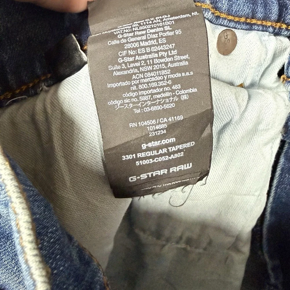 G-Star Raw‎ 3301 Regular Tapered Jeans Mens 32x30 Crazy Wash Stretch Button Fly